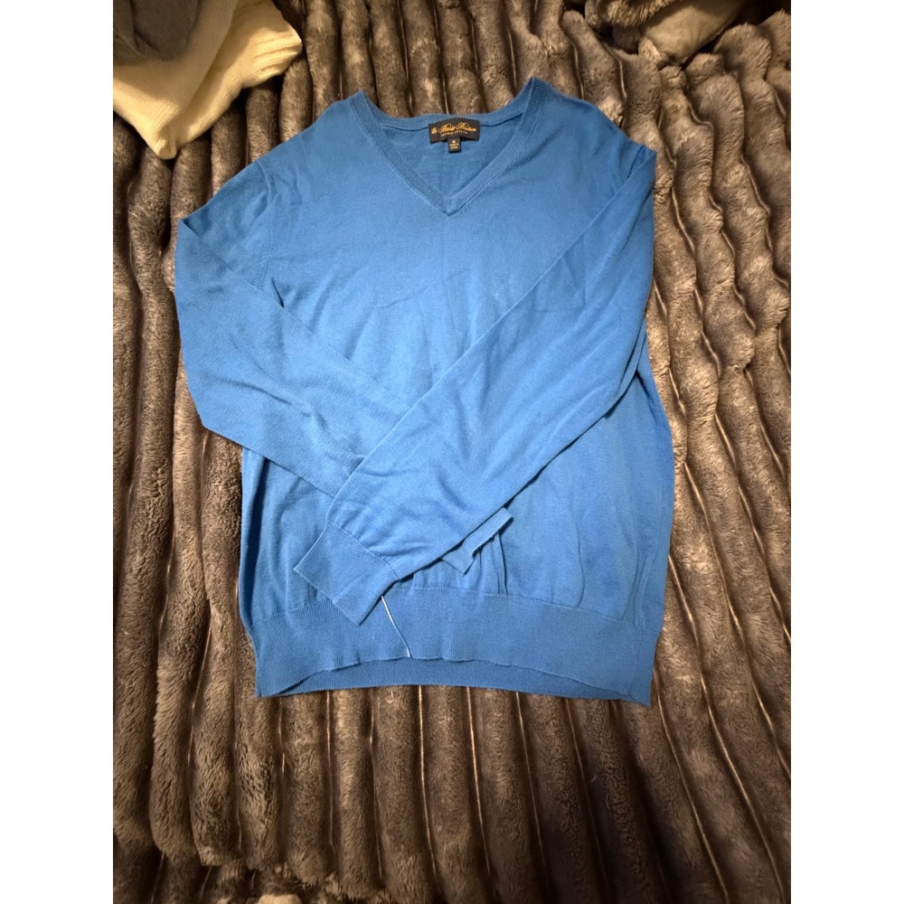Brooks Brothers 346 Mens Blue V-Neck Cotton Cashmere Blend Sweater Size M